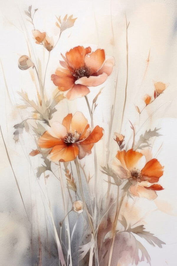 A painting of orange flowers