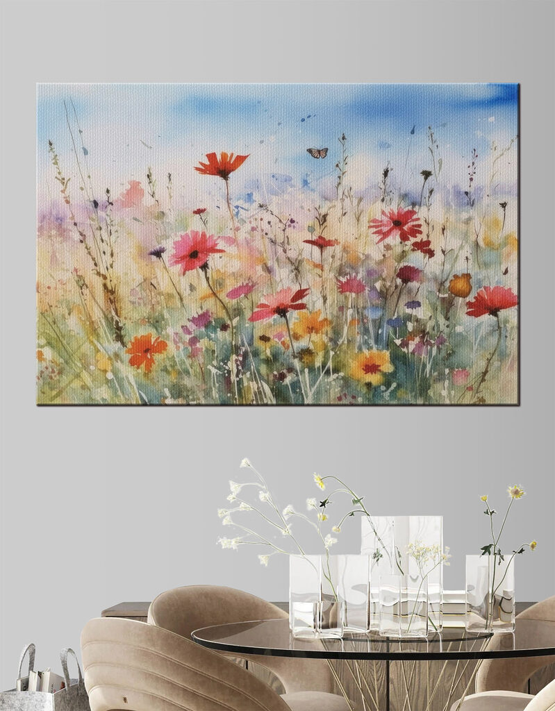 A watercolor painting of flowers and a butterfly A watercolor painting of flowers and a butterfly