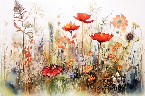 A painting of flowers and plants A painting of flowers and plants
