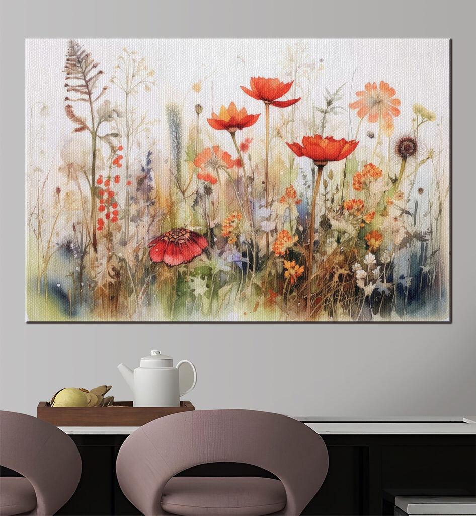 A painting of flowers and plants