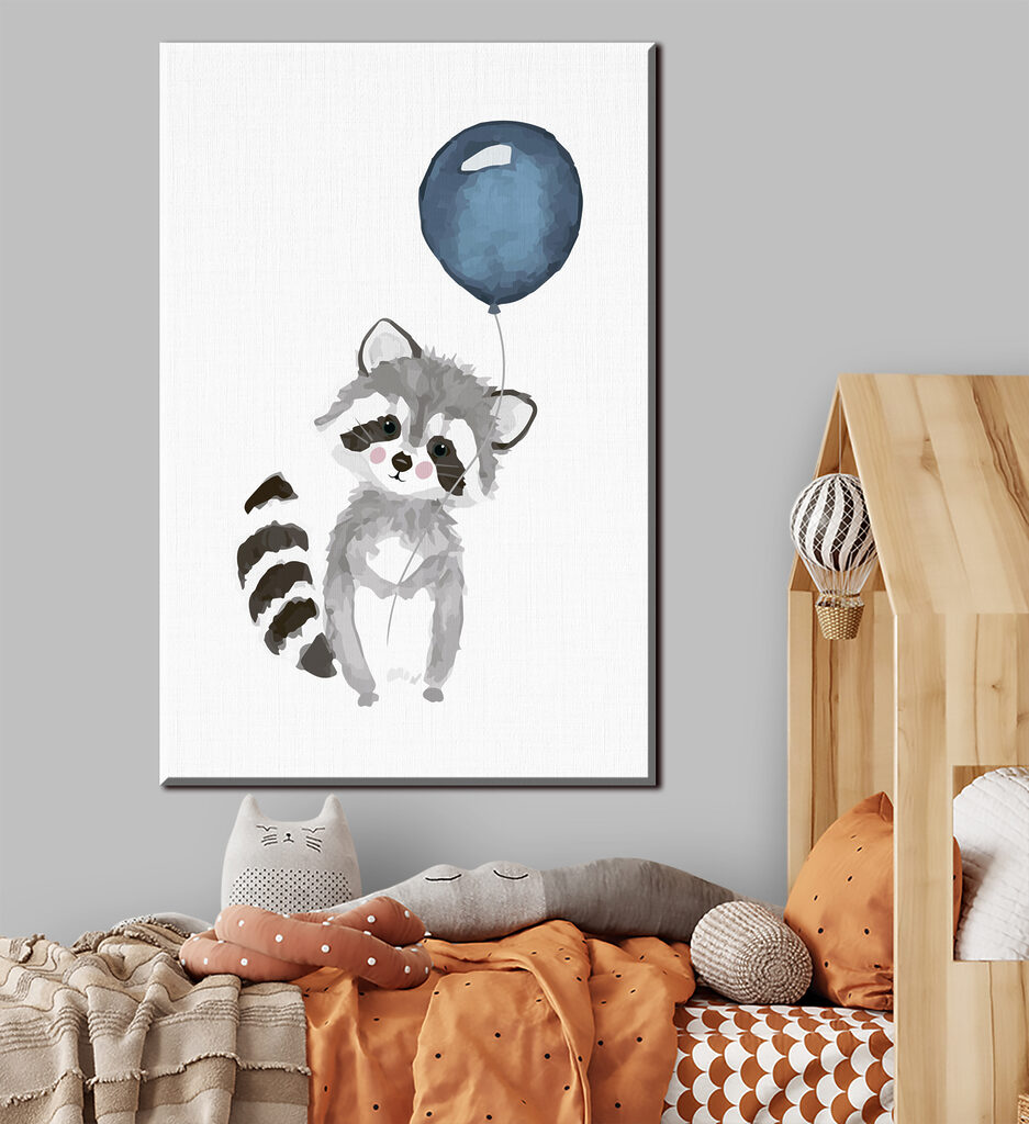 A raccoon holding a balloon