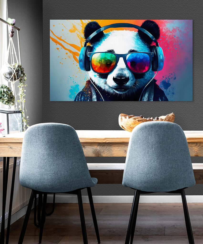 A panda wearing headphones and sunglasses