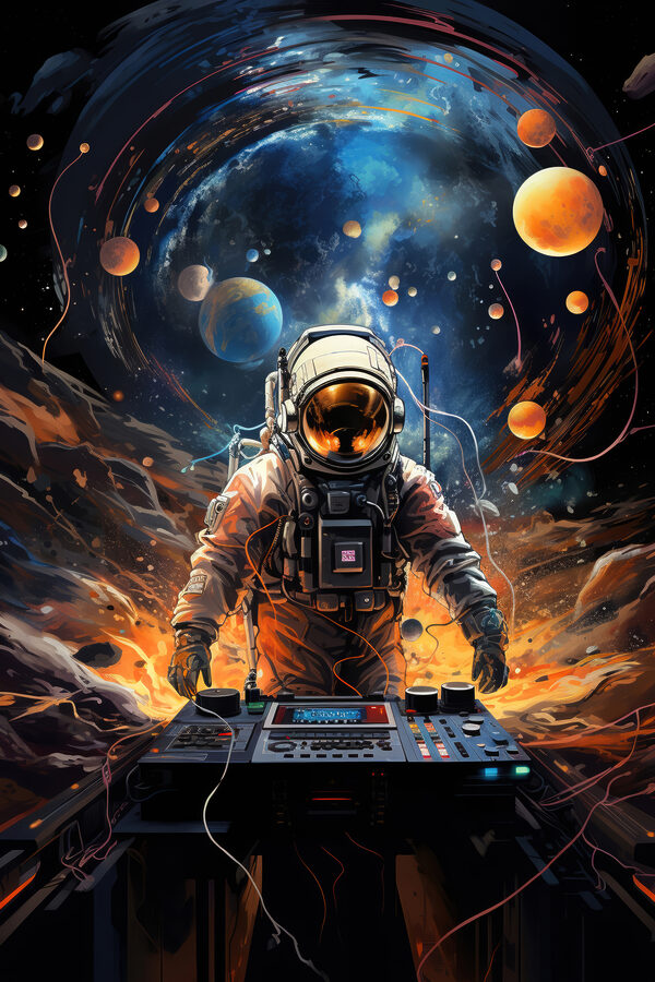 Astronauta w kosmosie z maszyną Astronauta w kosmosie z maszyną
