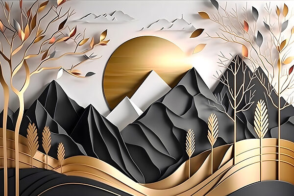A paper cut out of a mountain landscape A paper cut out of a mountain landscape