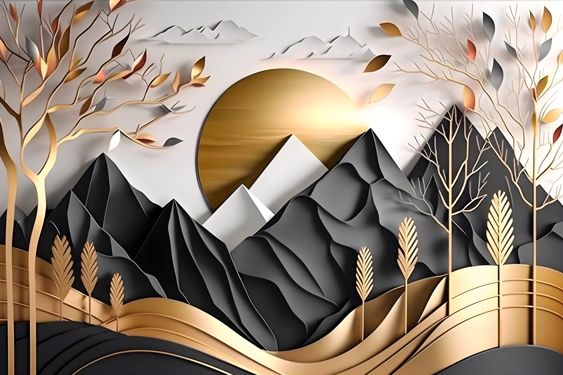A paper cut out of a mountain landscape