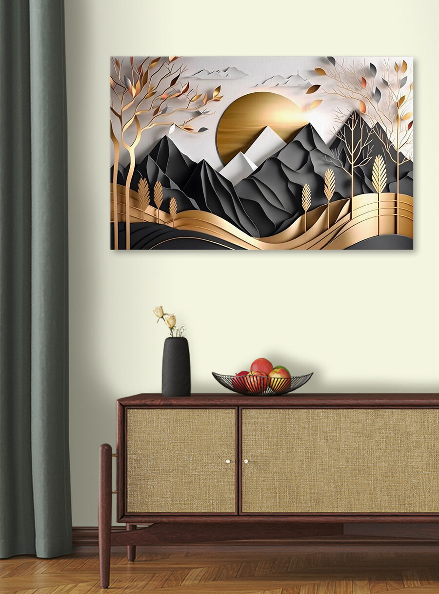 A paper cut out of a mountain landscape A paper cut out of a mountain landscape