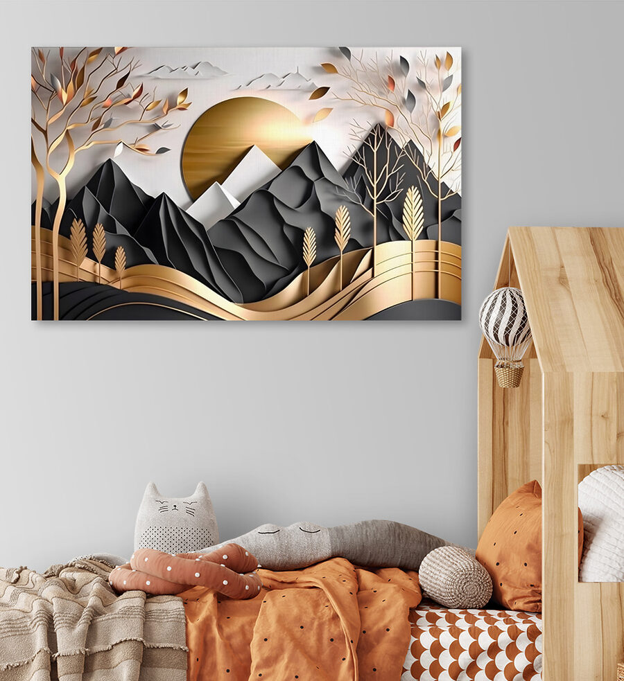 A paper cut out of a mountain landscape A paper cut out of a mountain landscape