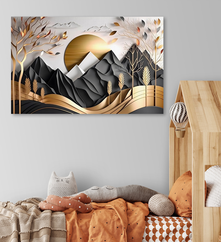 A paper cut out of a mountain landscape A paper cut out of a mountain landscape