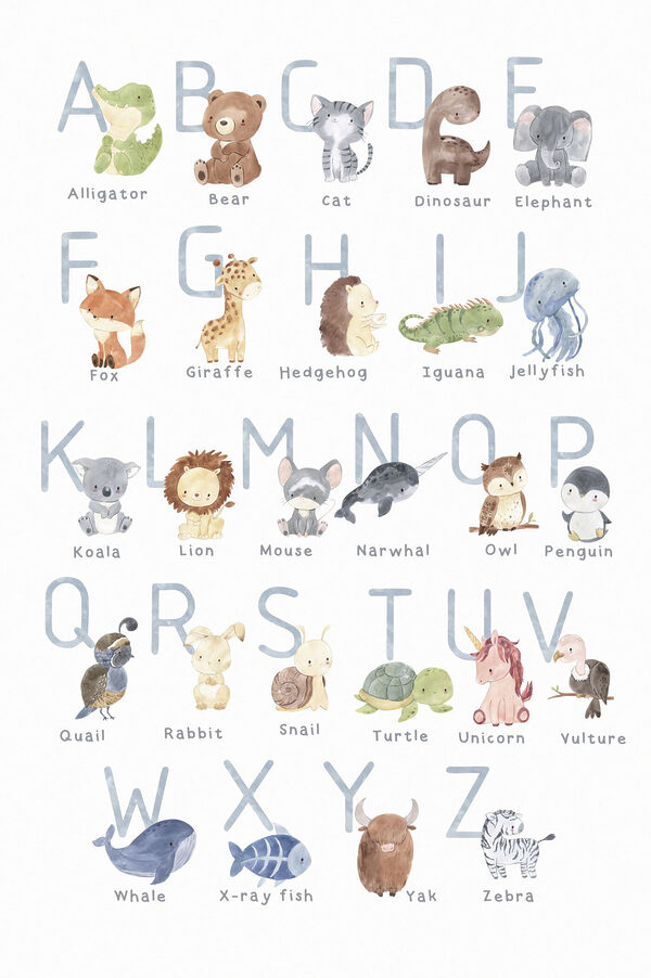 A poster with animals and letters A poster with animals and letters