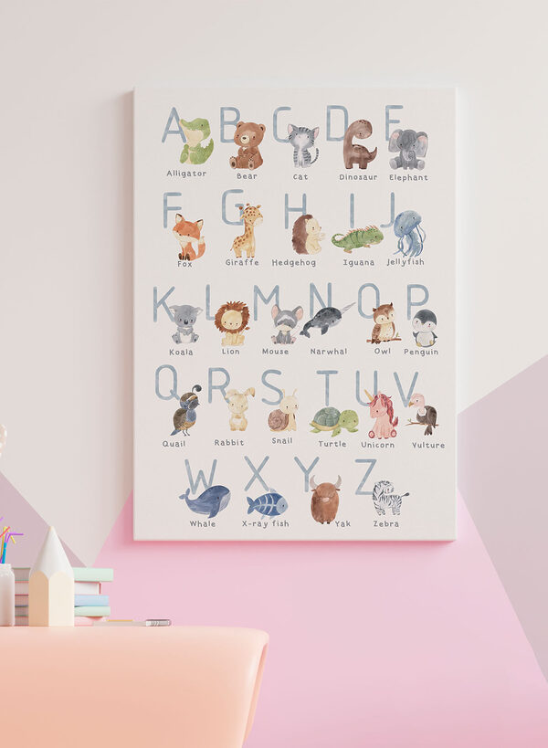 A poster with animals and letters A poster with animals and letters