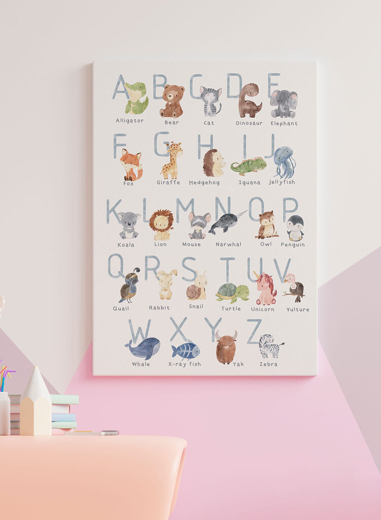 A poster with animals and letters