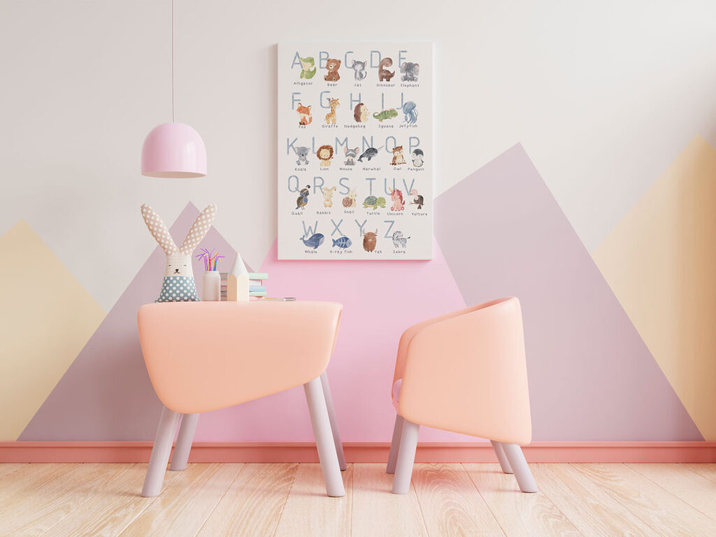 A poster with animals and letters