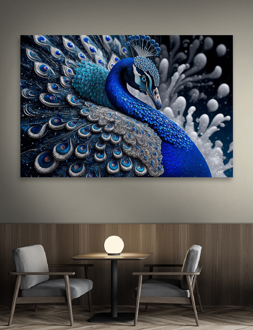 A blue and silver peacock A blue and silver peacock