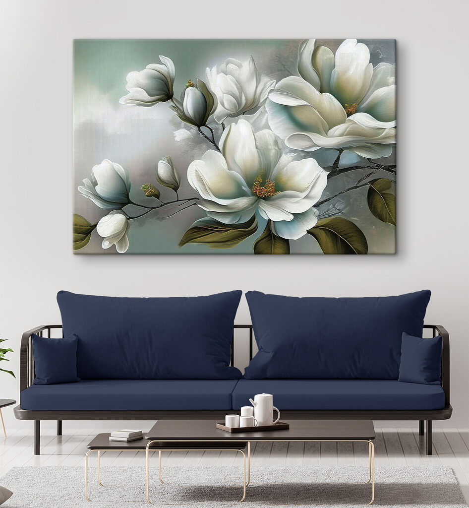 A painting of white flowers
