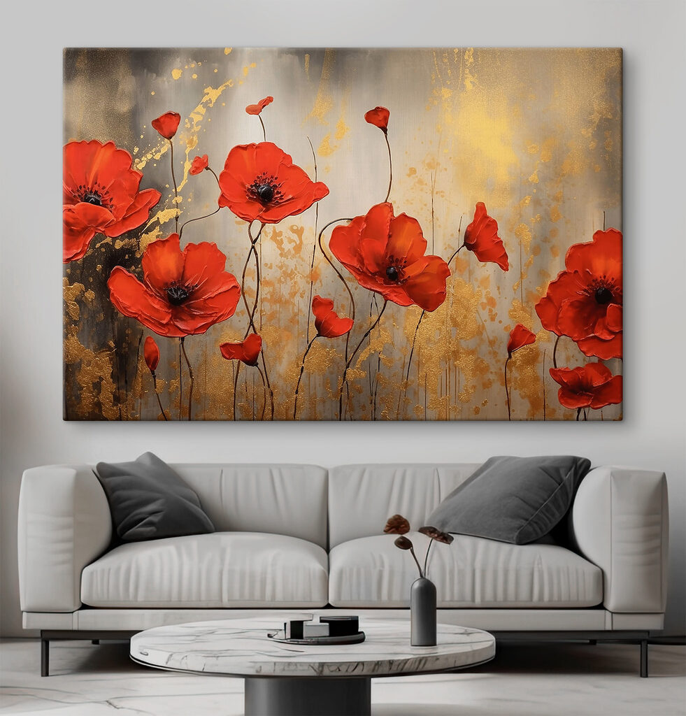 A painting of red flowers