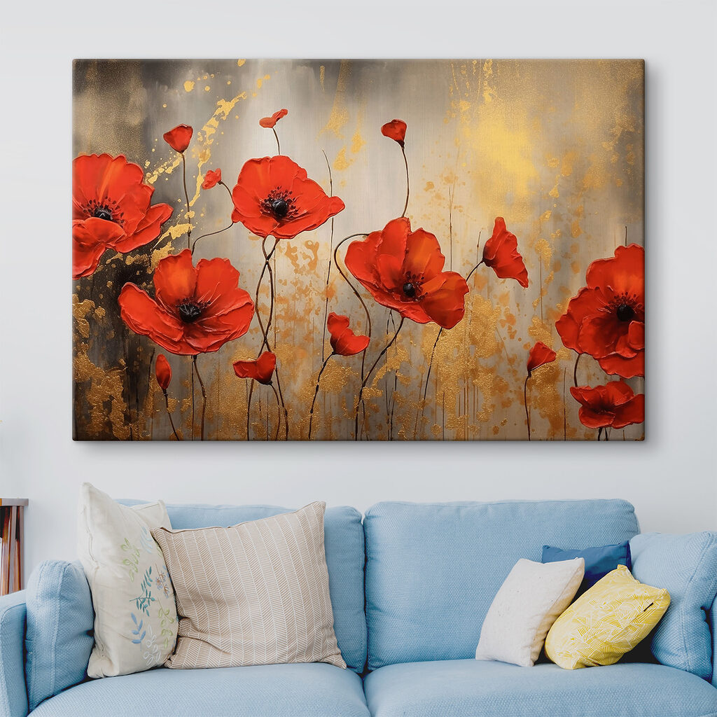 A painting of red flowers