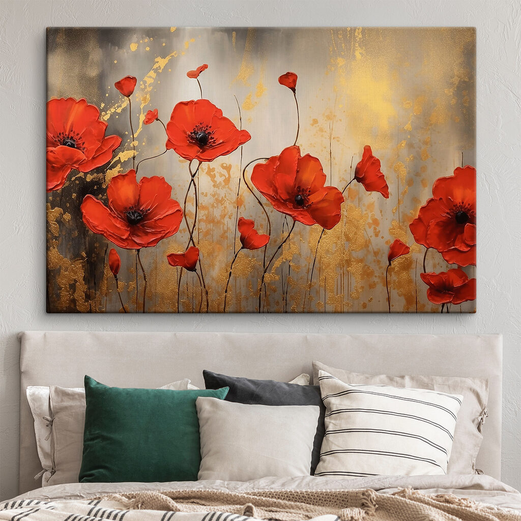 A painting of red flowers