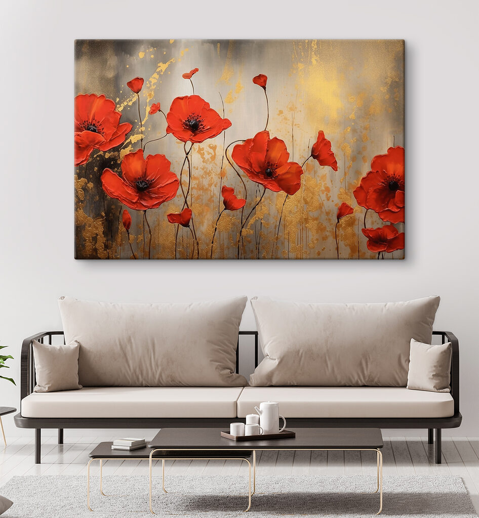 A painting of red flowers