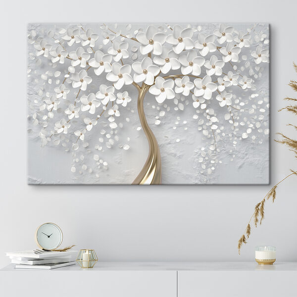 A tree with white flowers and leaves A tree with white flowers and leaves