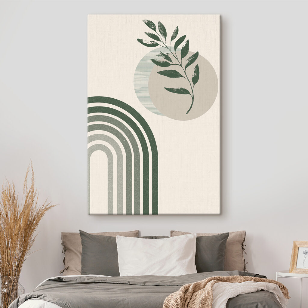 A green and white rainbow with a leaf and a plant A green and white rainbow with a leaf and a plant