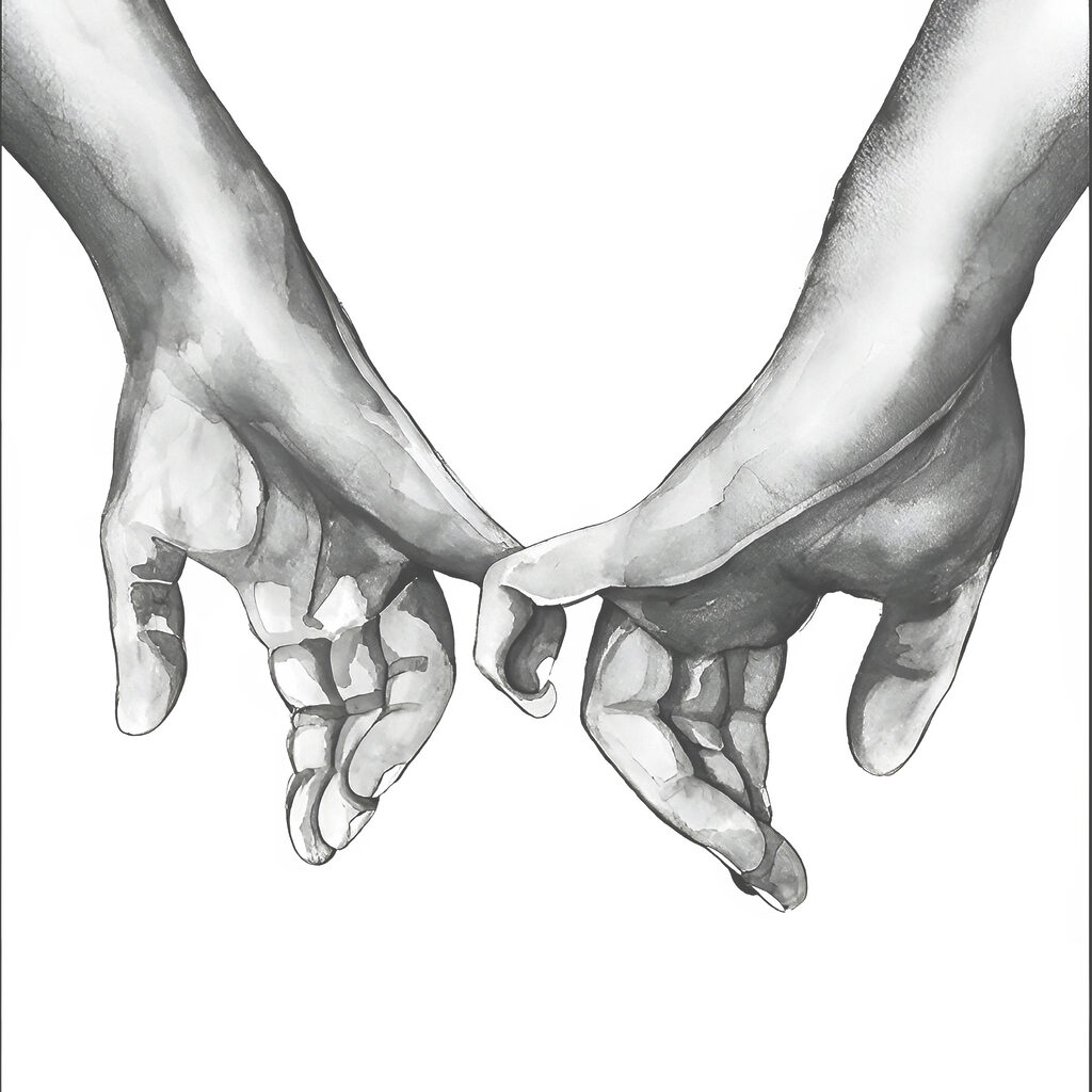 A drawing of two hands holding each other