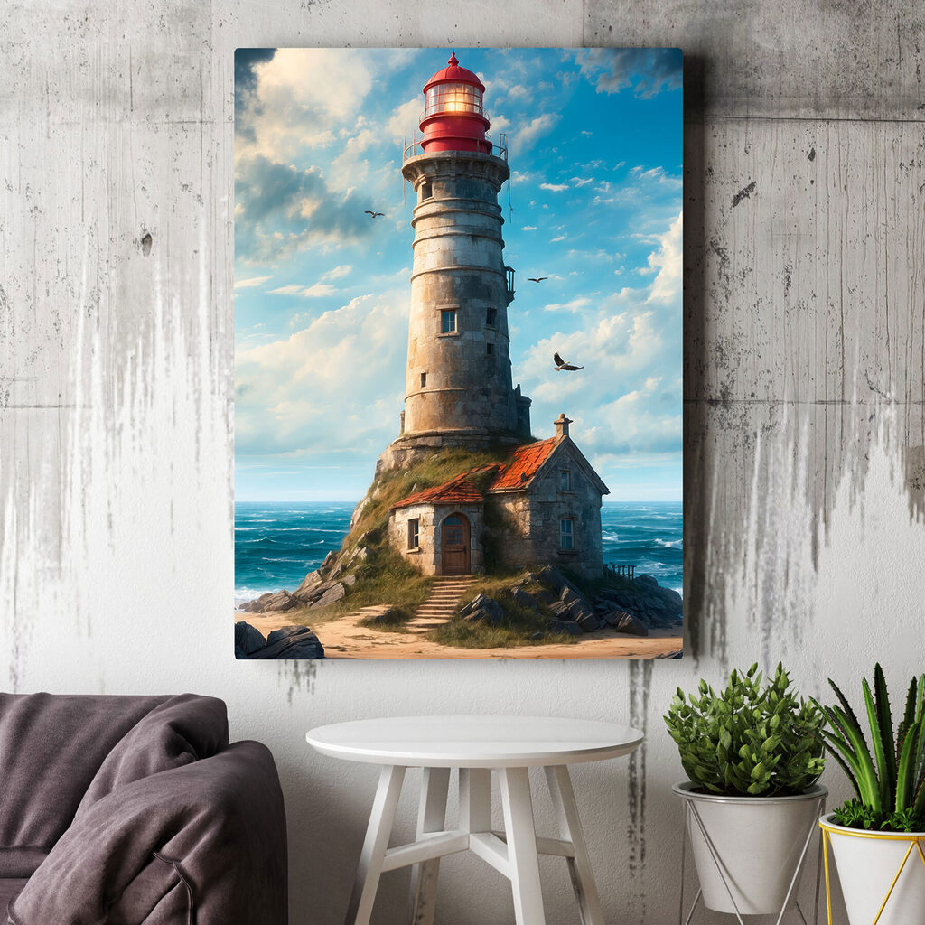 A lighthouse on a rock with Ford Island in the background