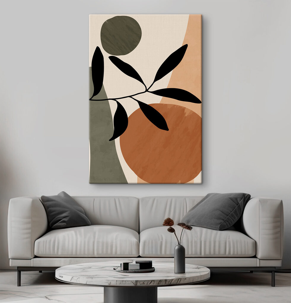 A black leaf on a branch with circles and circles