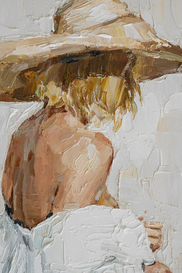A painting of a woman wearing a hat A painting of a woman wearing a hat