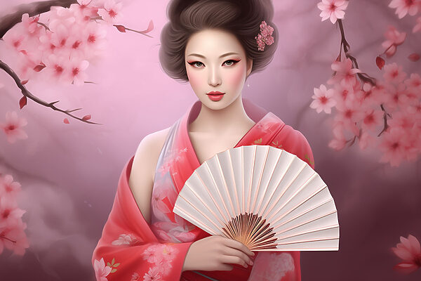 A woman in a kimono holding a fan A woman in a kimono holding a fan