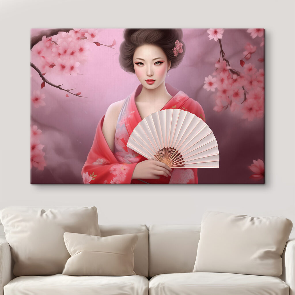 A woman in a kimono holding a fan A woman in a kimono holding a fan