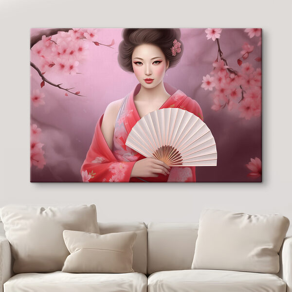 A woman in a kimono holding a fan A woman in a kimono holding a fan