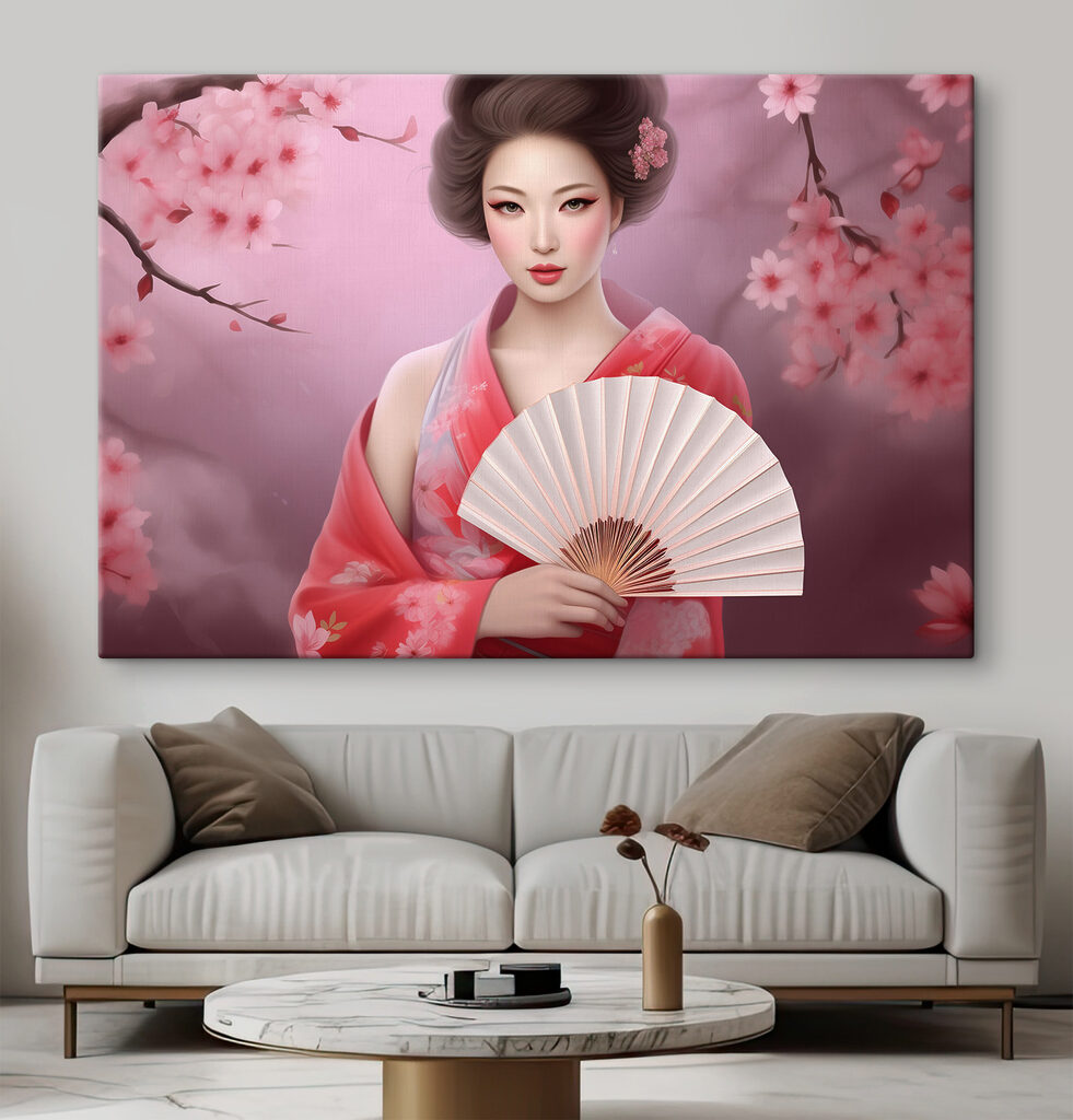 A woman in a kimono holding a fan A woman in a kimono holding a fan