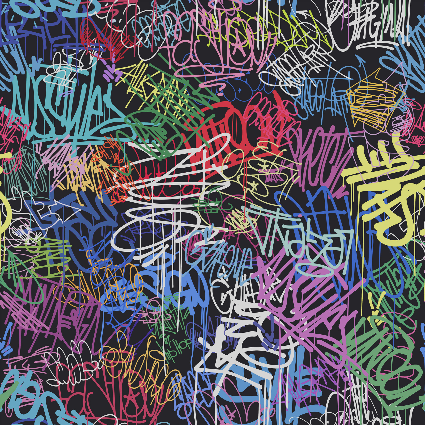 A colorful graffiti on a black background