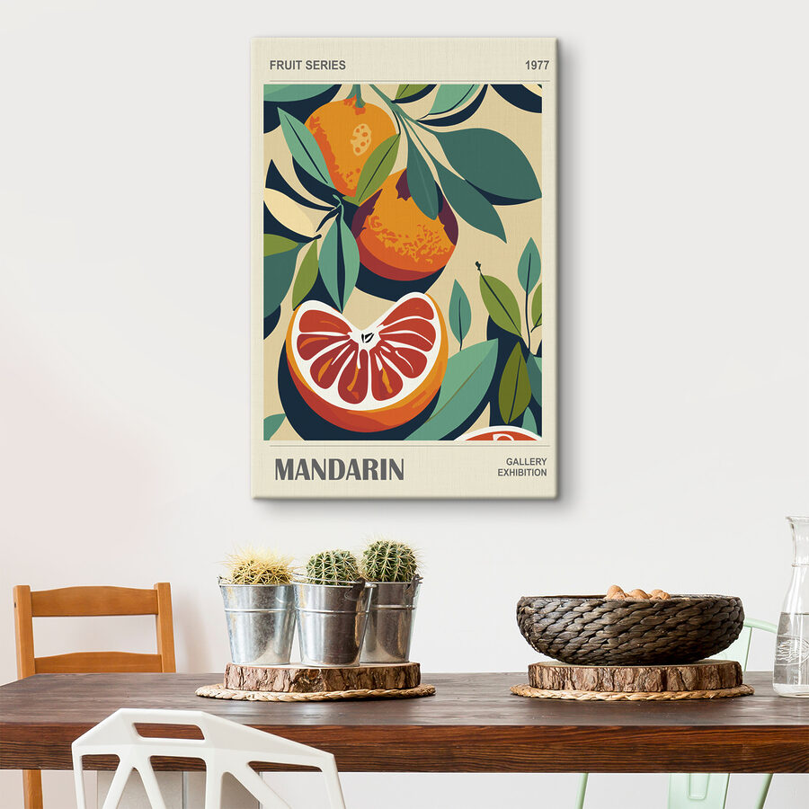 Plakat z pomarańczami i liśćmi