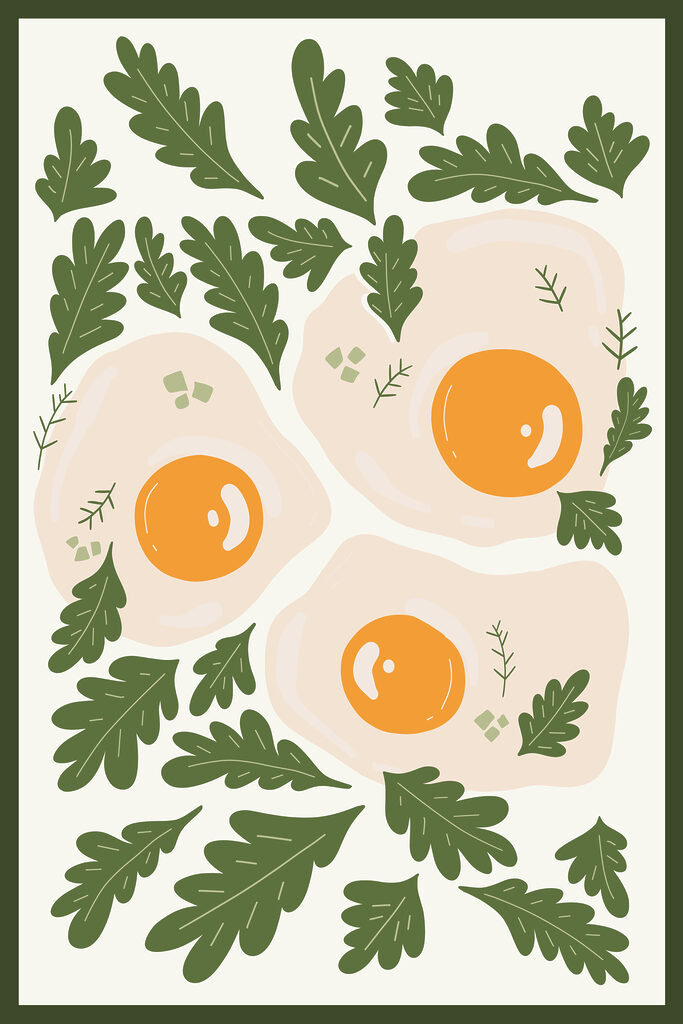 A picture of eggs and leaves