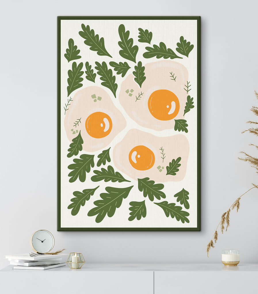 A picture of eggs and leaves