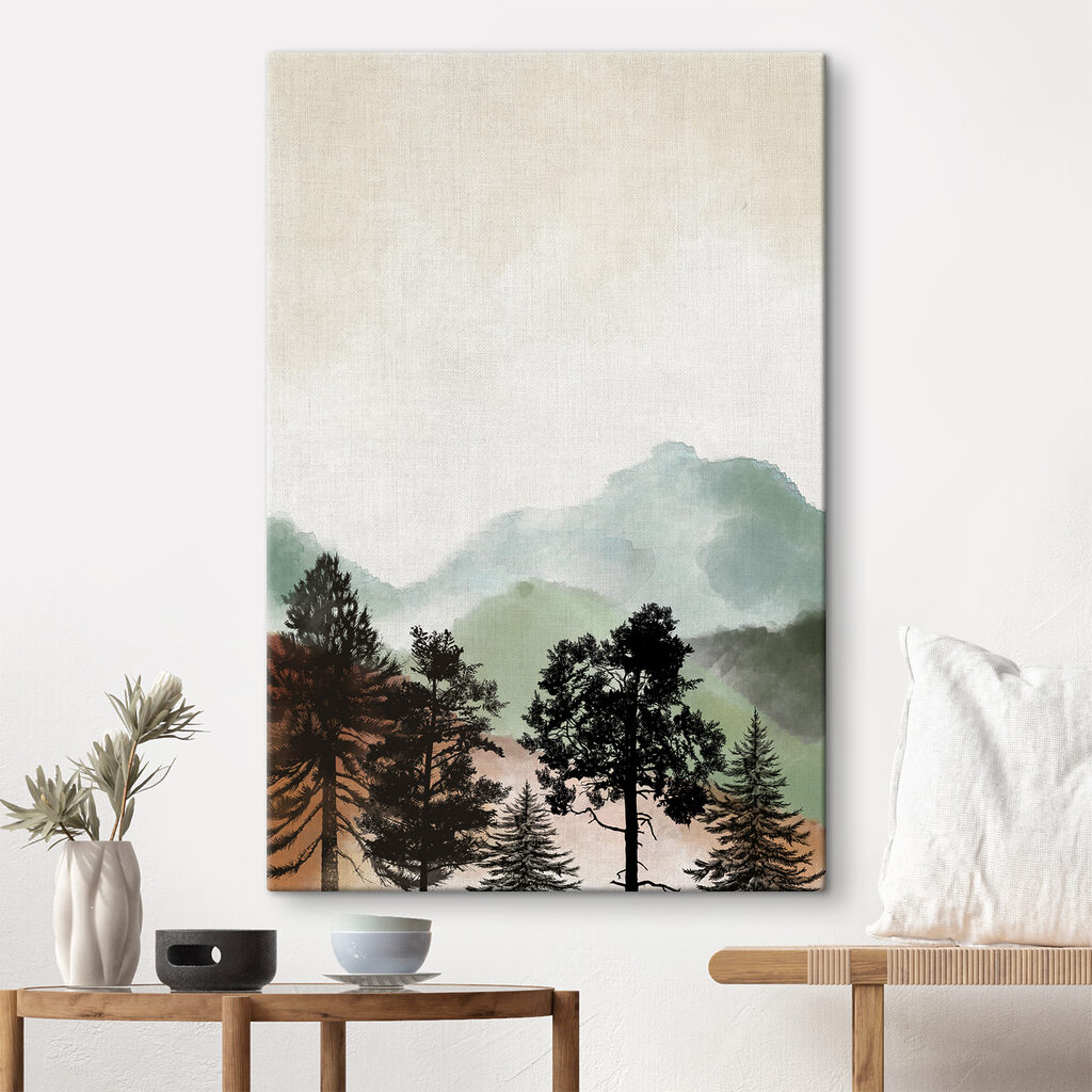 A landscape with trees and mountains