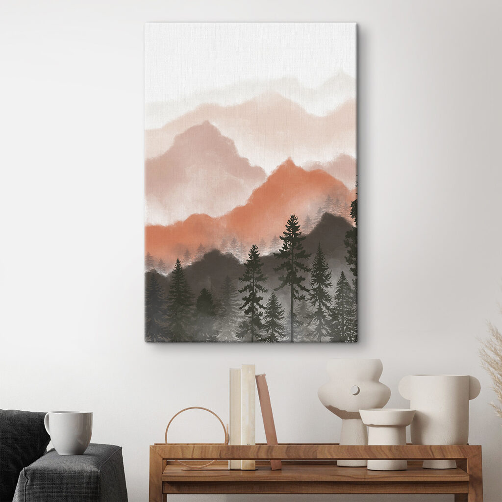 A landscape of mountains and trees