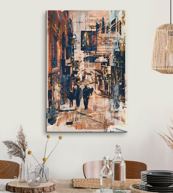 A group of people walking down a street