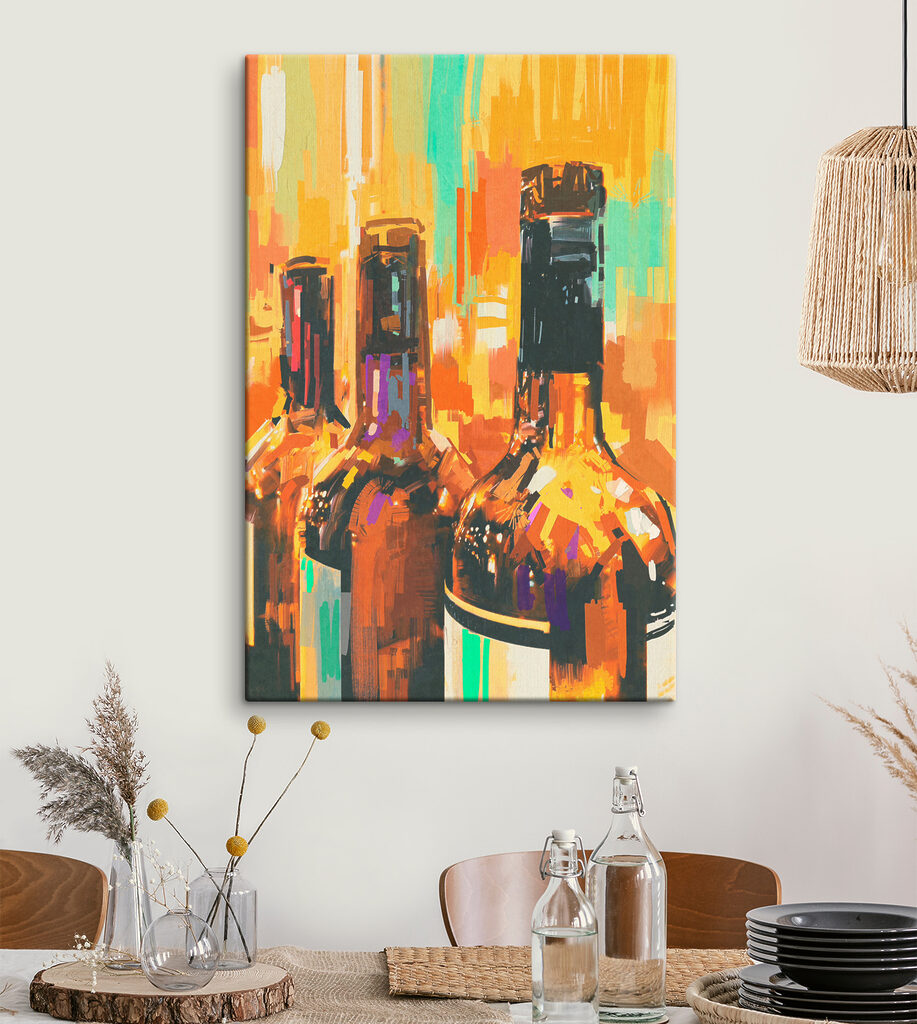 A group of bottles with a colorful background A group of bottles with a colorful background