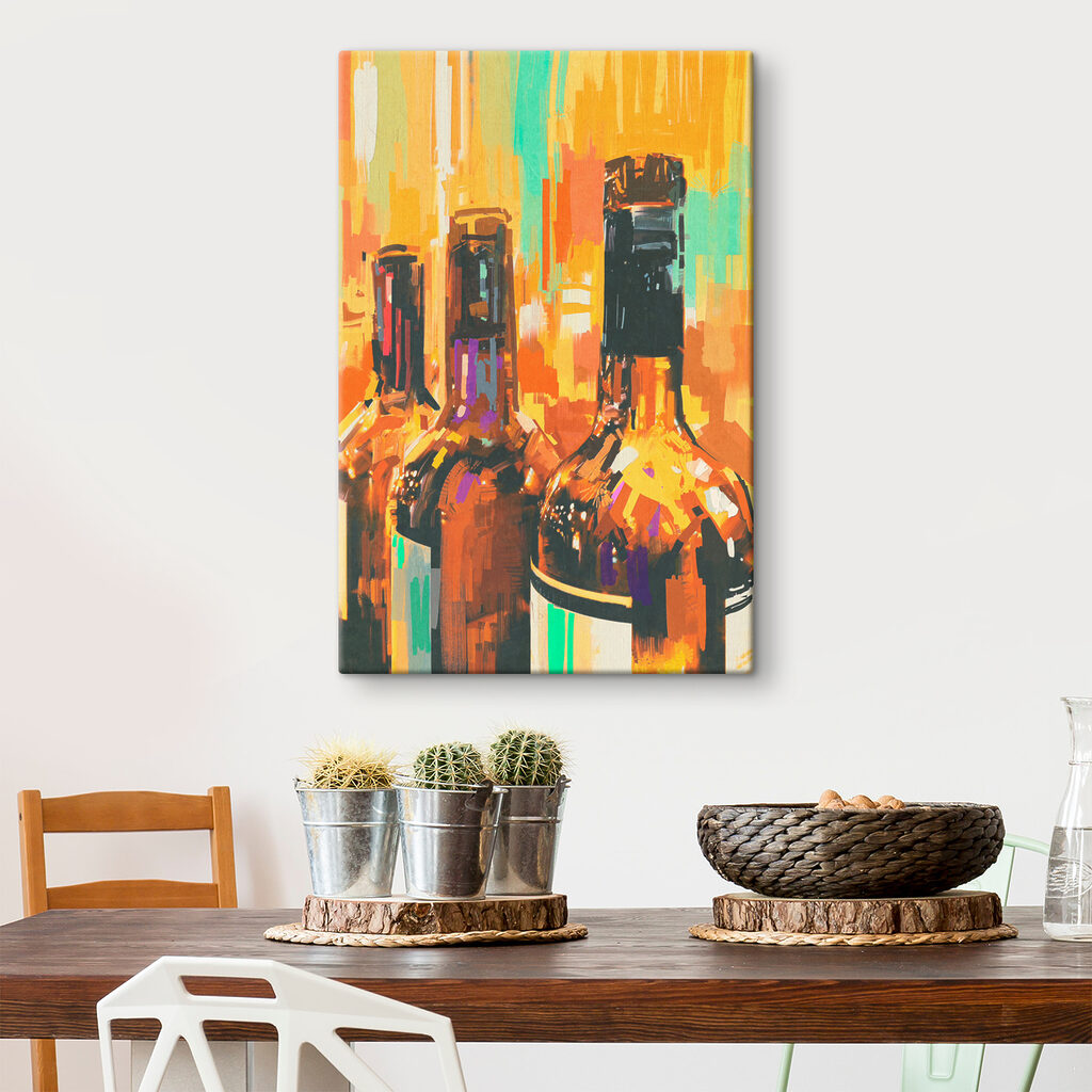 A group of bottles with a colorful background A group of bottles with a colorful background