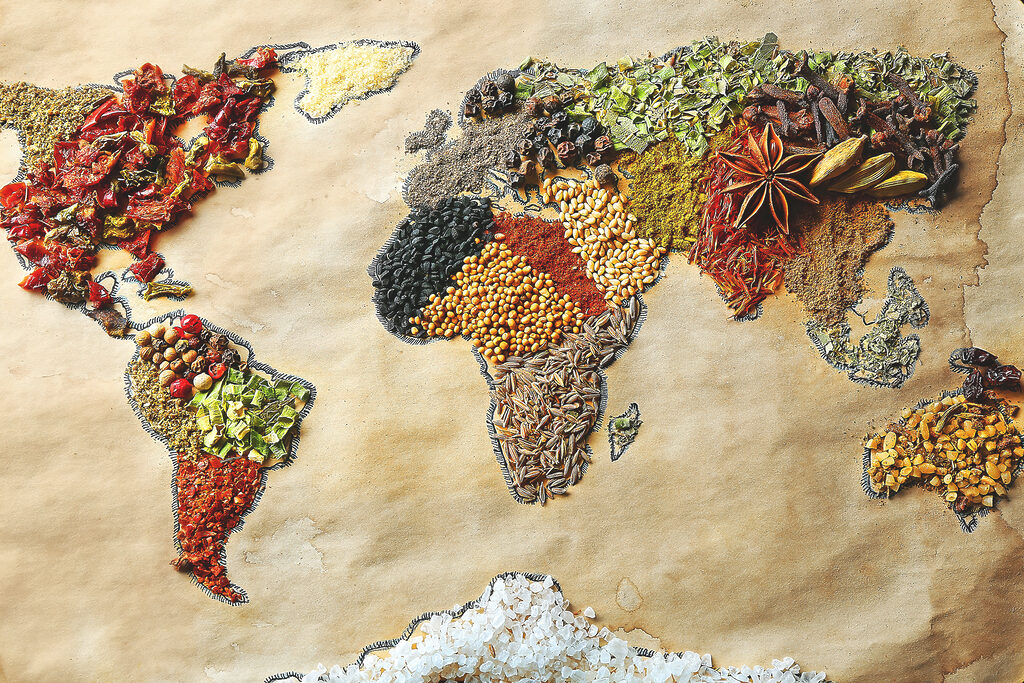 A map of the world made of different spices A map of the world made of different spices