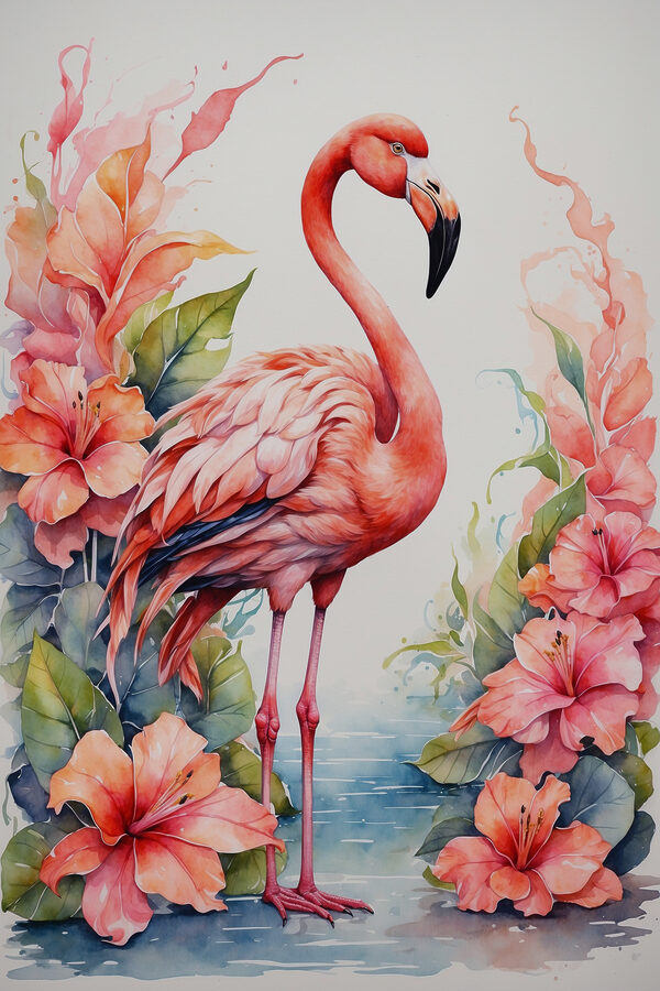 A flamingo and flowers A flamingo and flowers