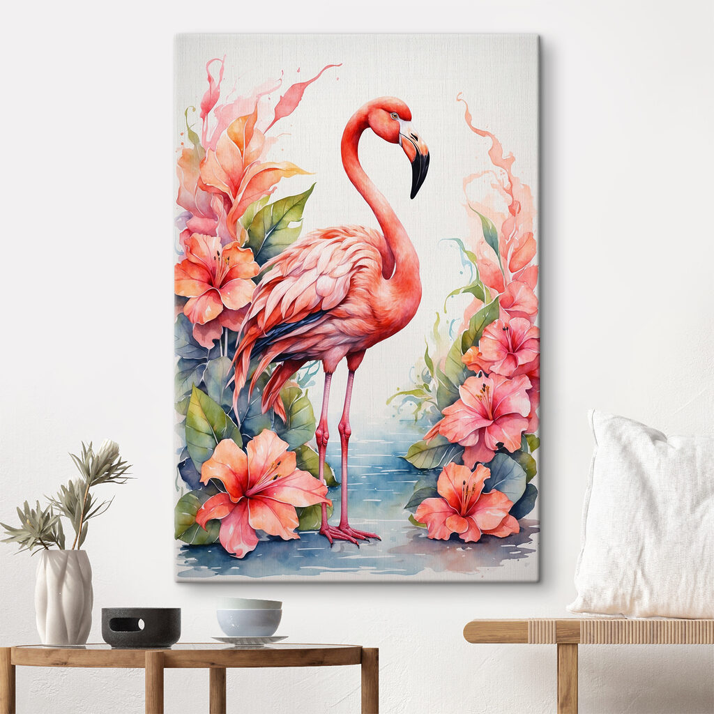 A flamingo and flowers A flamingo and flowers