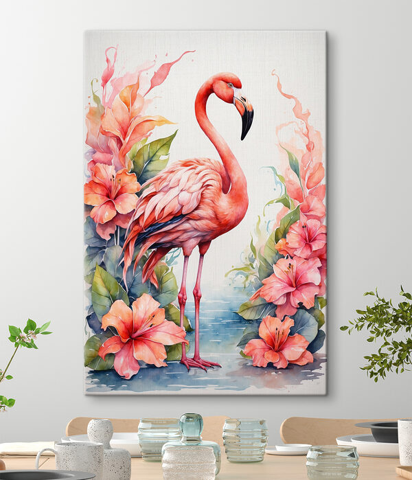 A flamingo and flowers A flamingo and flowers
