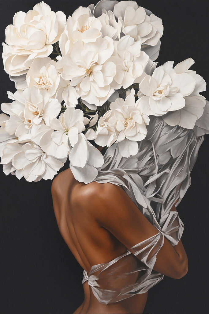 A woman with white flowers on her head