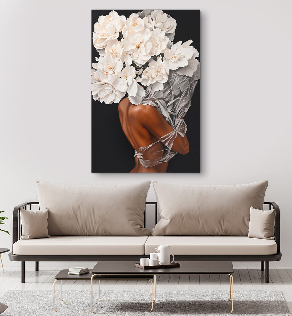 A woman with white flowers on her head