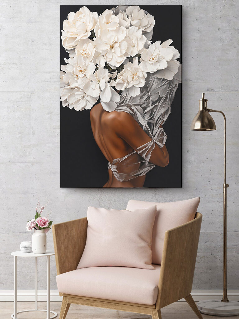 A woman with white flowers on her head