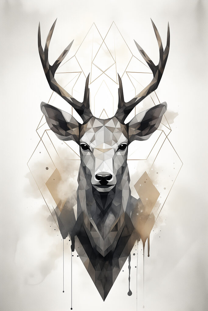 A deer with antlers and a geometric pattern A deer with antlers and a geometric pattern