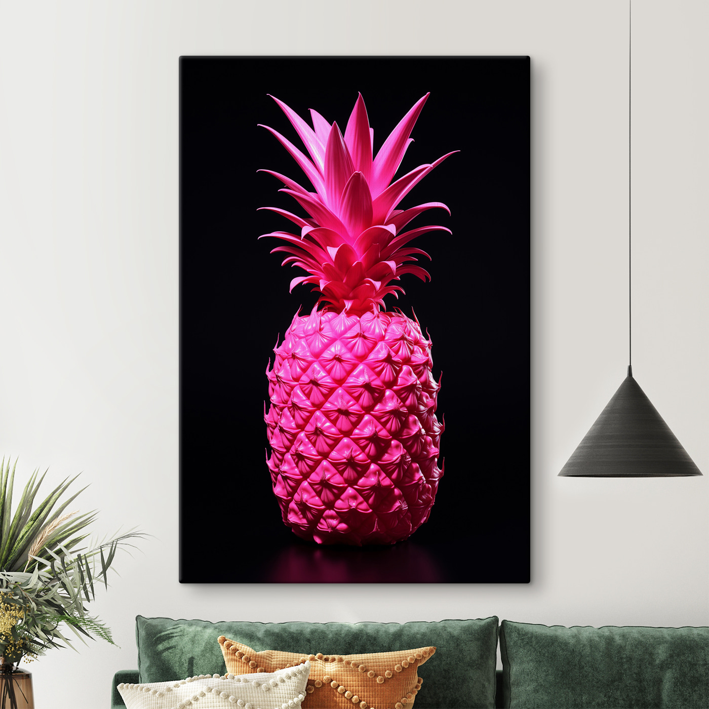 A pink pineapple with a black background A pink pineapple with a black background
